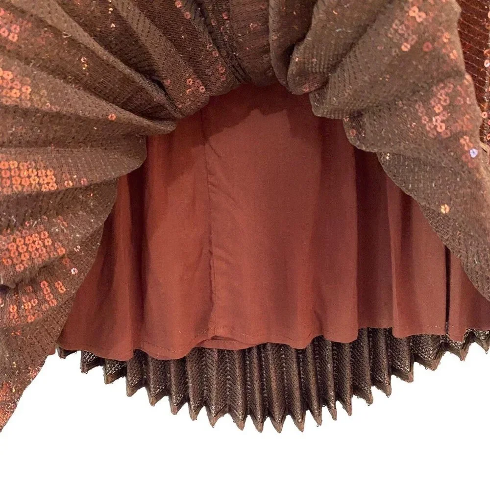 Flannel Designer Size 0 AU 6 Pisces Copper Sequin Pleated Maxi Skirt New RRP$410 - Picture 4 of 10